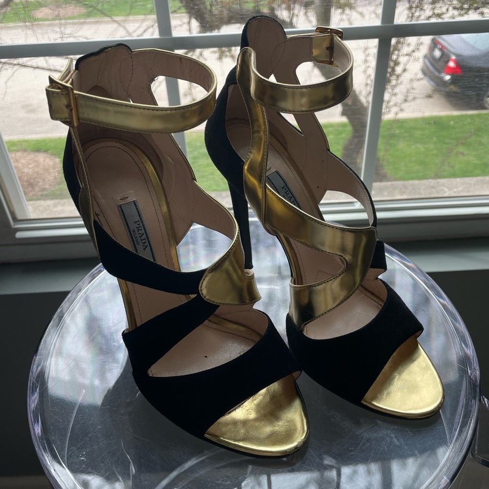 Black and Gold Prada Heels